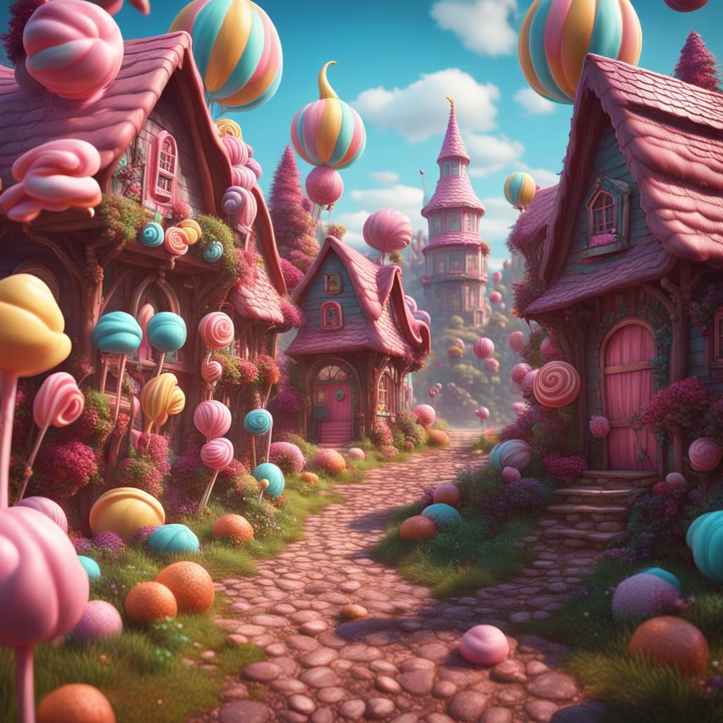 Candy Wonderland Village: Detailed Fantasy Concept Art