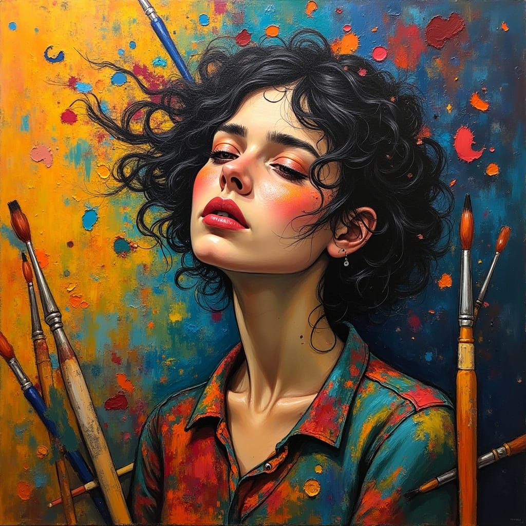 Cubist Portrait of Woman Lost in Thought