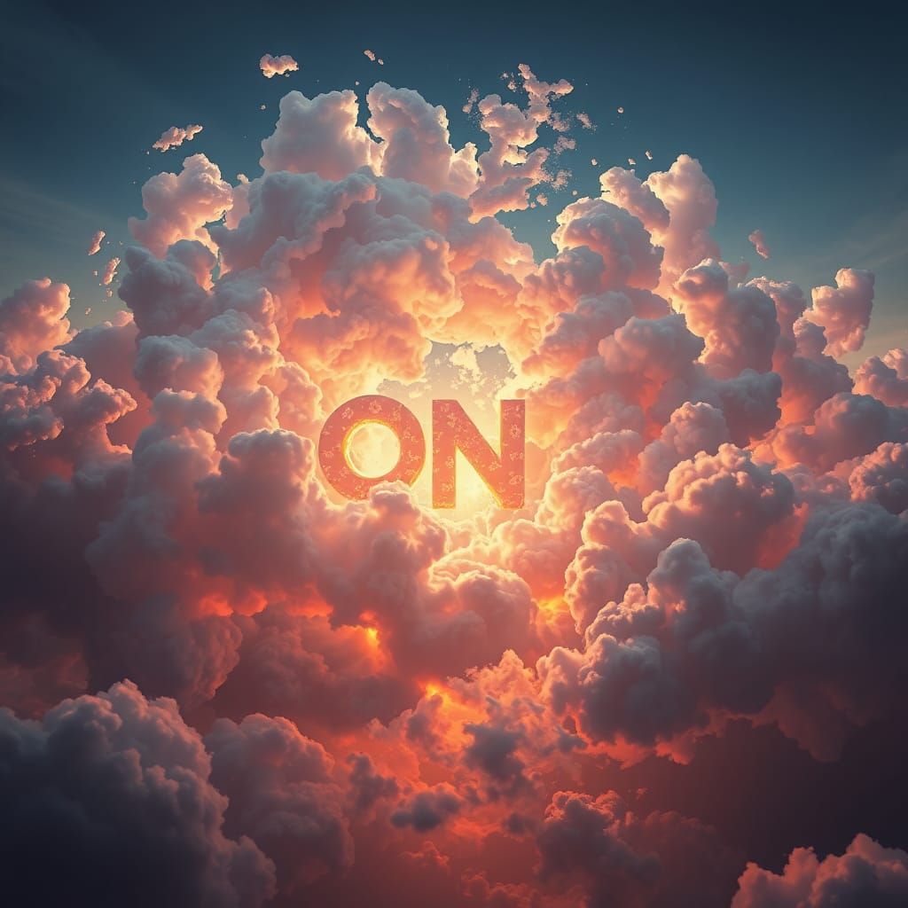 Text Font Clouds in a Dreamlike Digital Painting