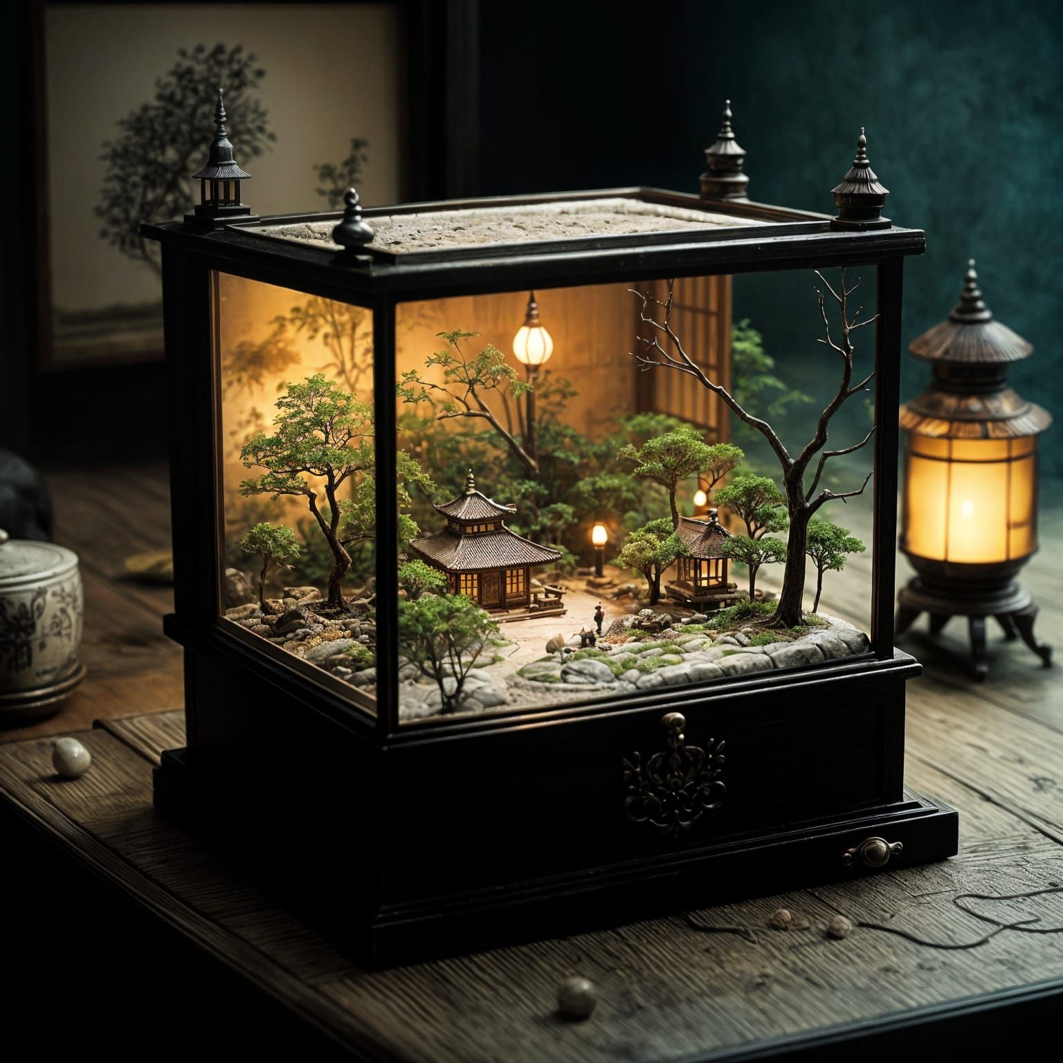 Miniature Zen Garden Inside Antique Music Box