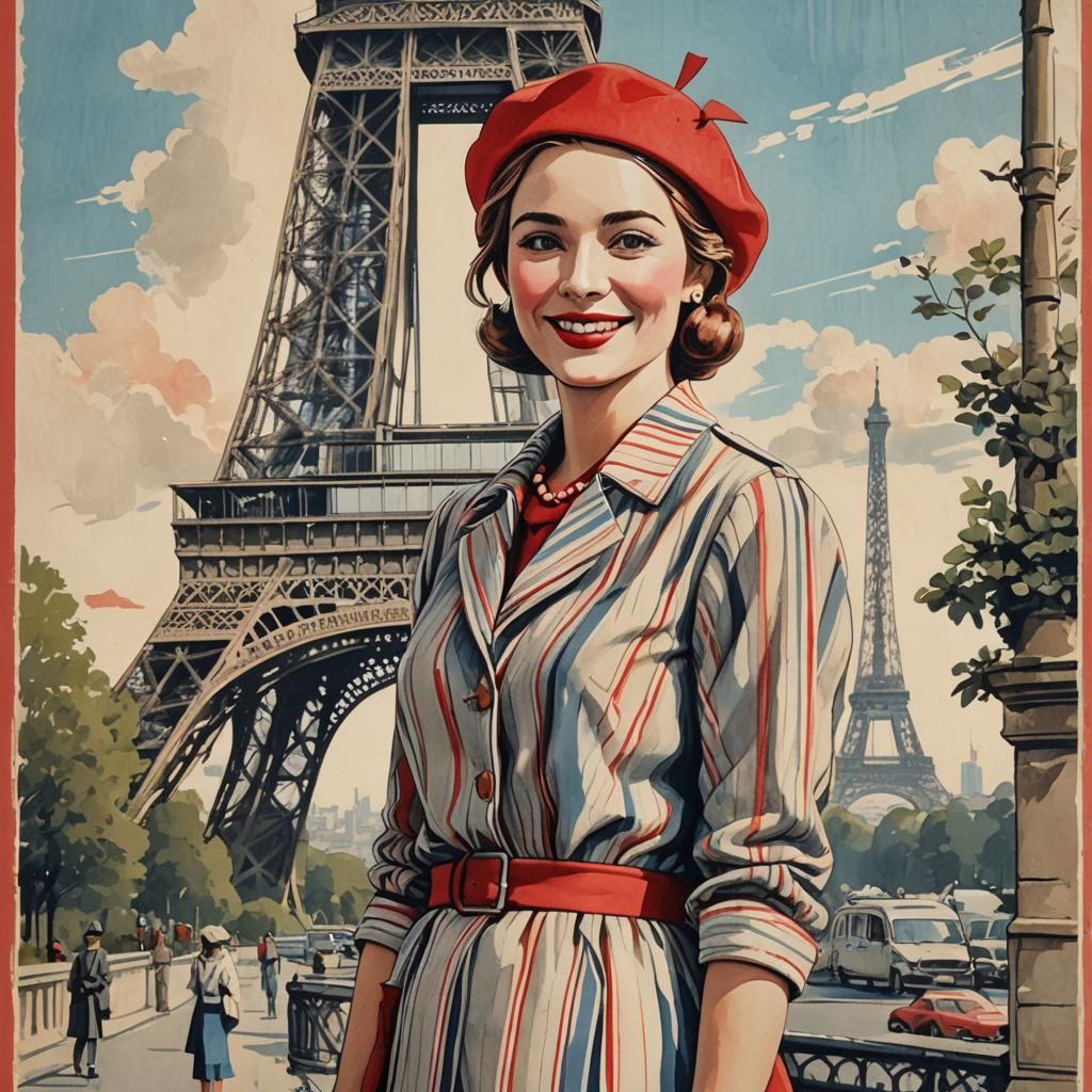 Retro Paris Poster Art Inspired by Saul Steinberg