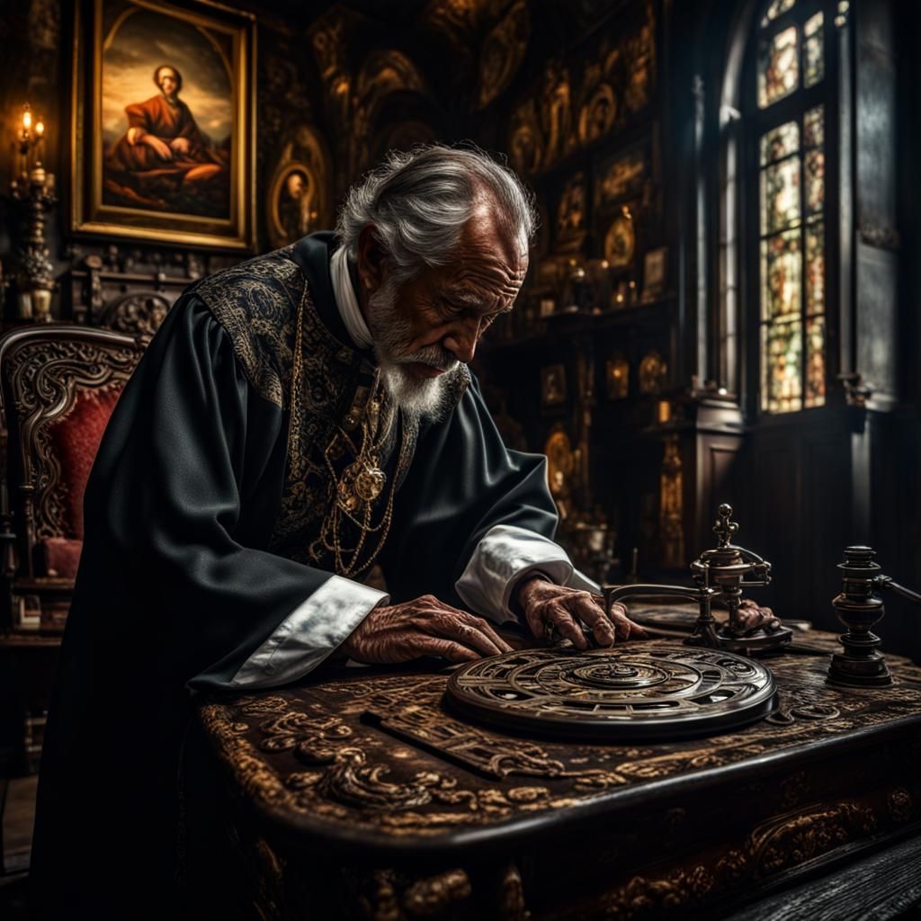 Plague Doctor with Roulette Wheel in HDR