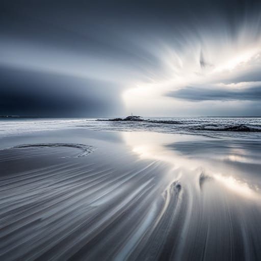 Tornado and Wind Spinning Rain on White Beach