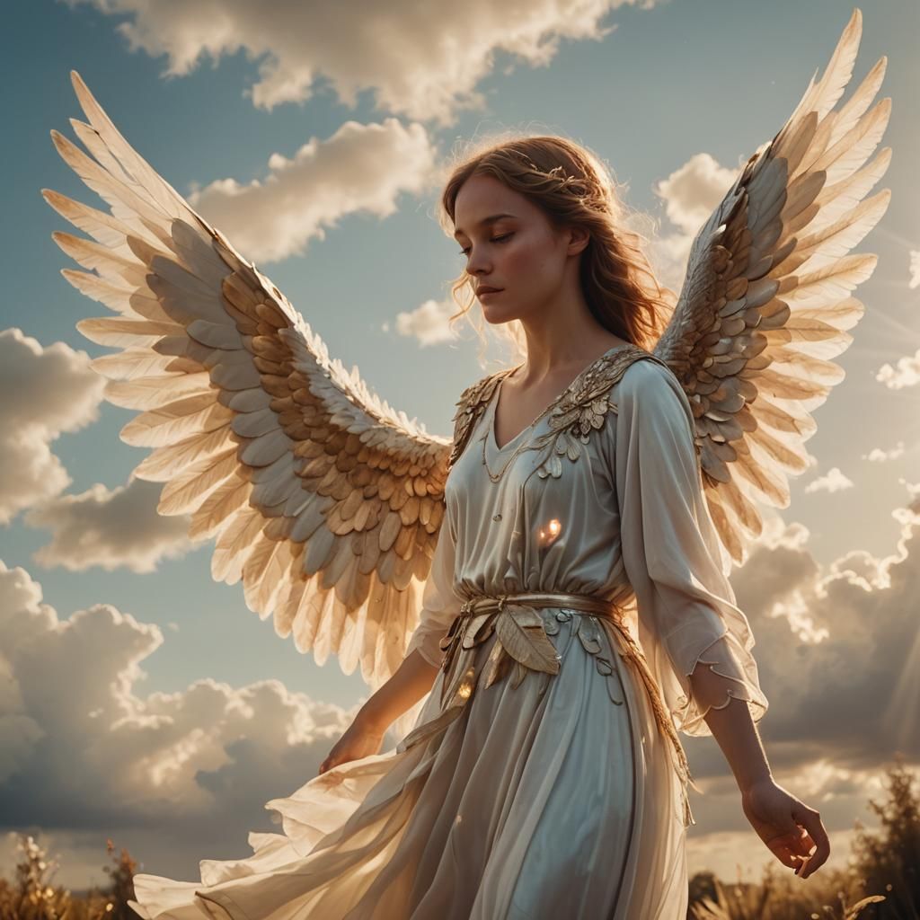 Emma and Guardian Angel in Heavenly Landscape