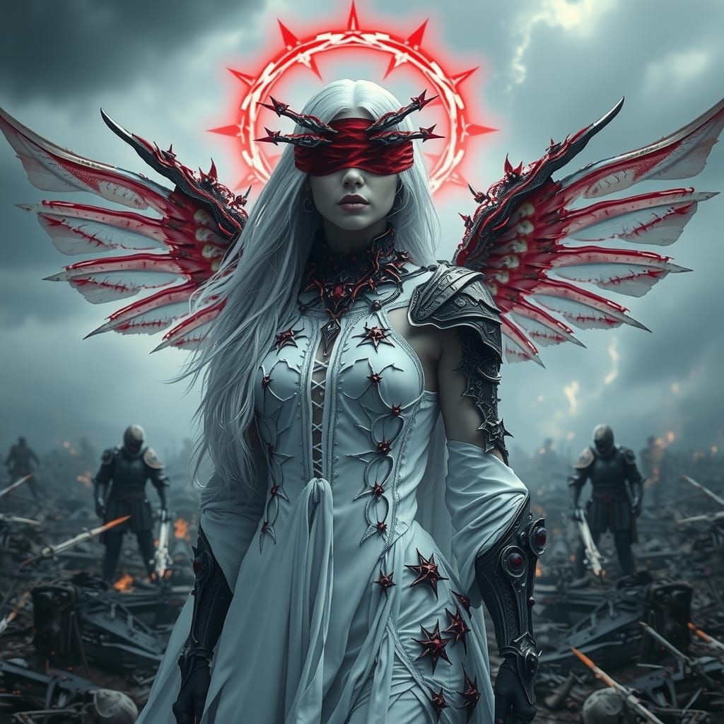 Angelic Warrior in a Dark Battlefield, Gothic Art