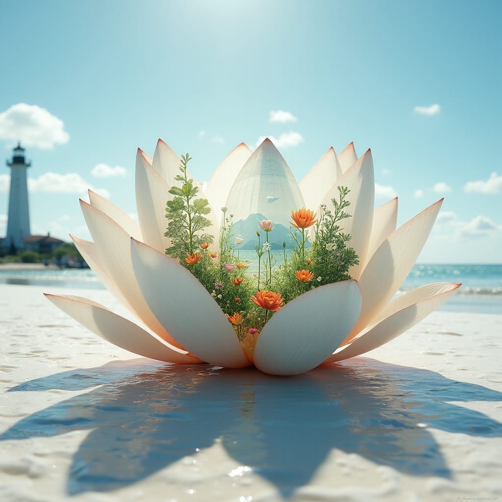 Dreamy Lotus Scene with Vibrant Nature