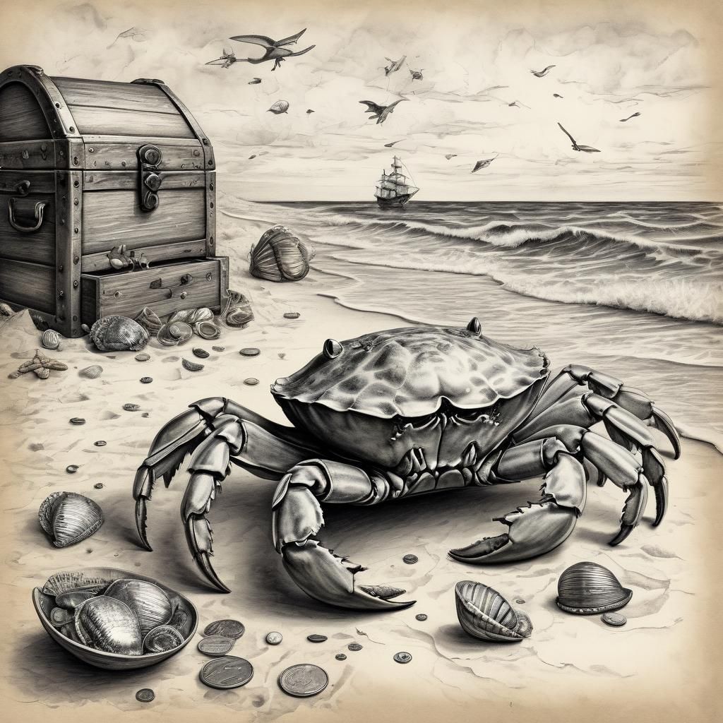 Vivid Beach Scene with Giant Crab, Neo-Pop Art