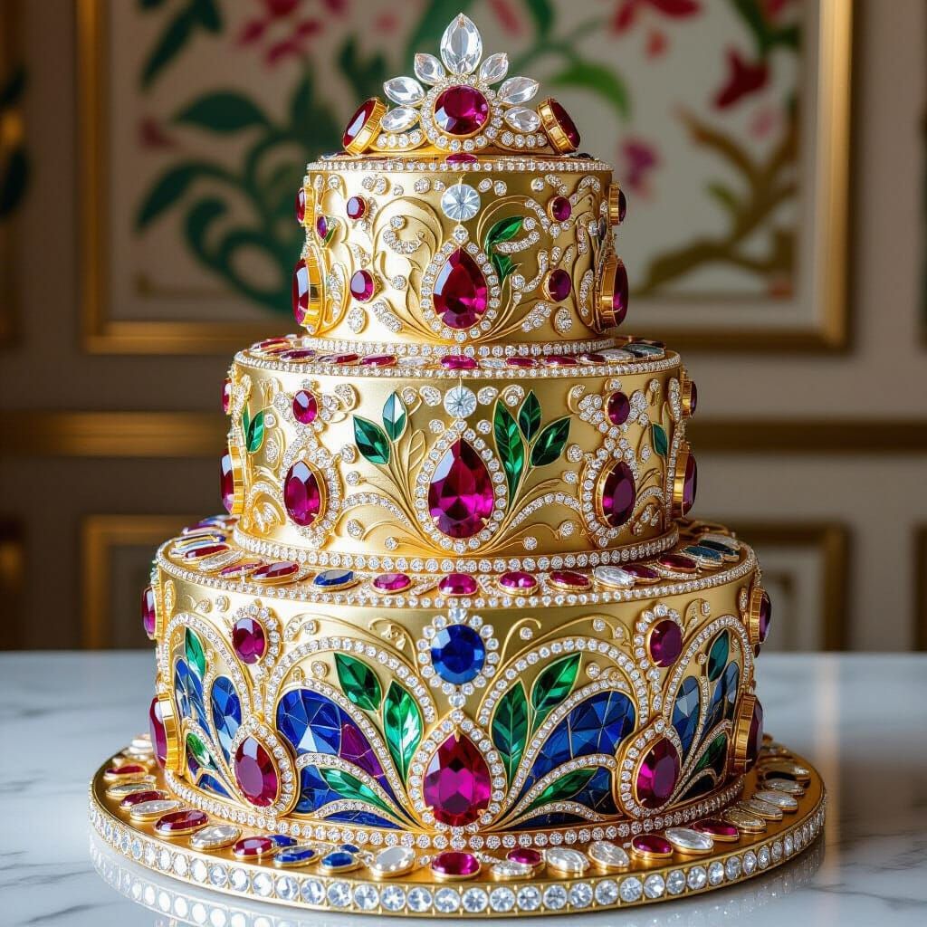 Majestic Gemstone Cake in Art Nouveau Style