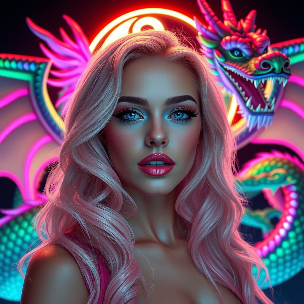 Surreal Hyper-Realistic Portrait of a Blonde Woman with a Ma...