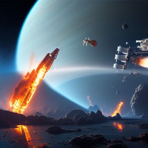 Burning Spacecraft Over Gas Giant in Sci-Fi Rendering