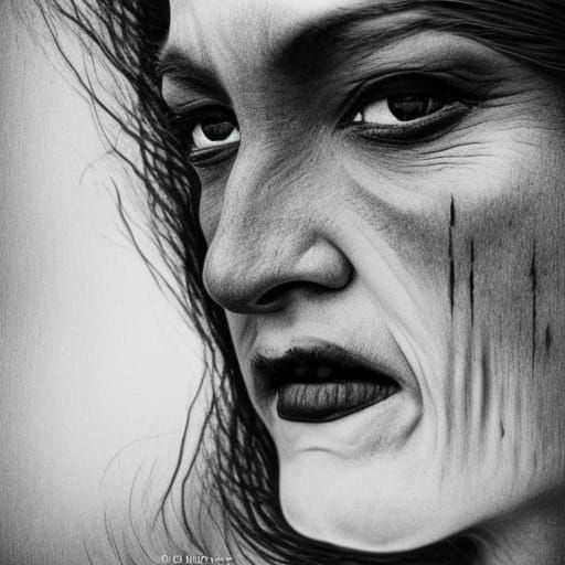 Detailed Pencil Sketch of Wicked Witch Portrait