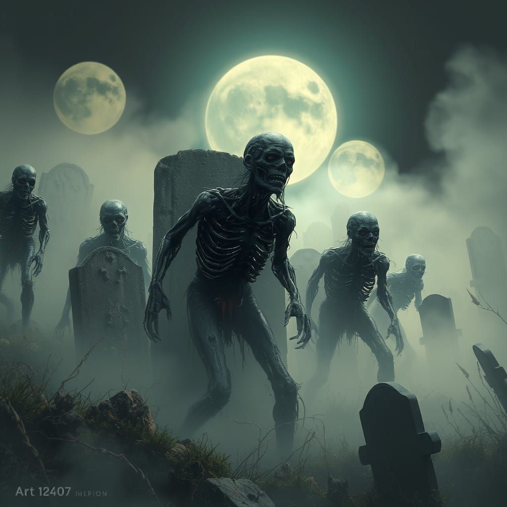 Undead Beings Emerge from Ancient Graves in a Haunting, Moon...