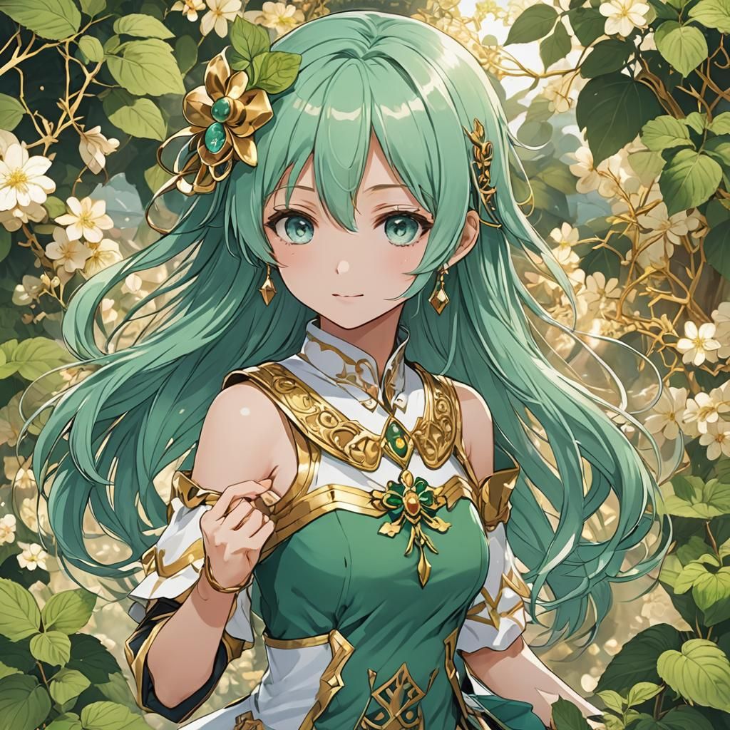 Anime Style Character in Mint Gold