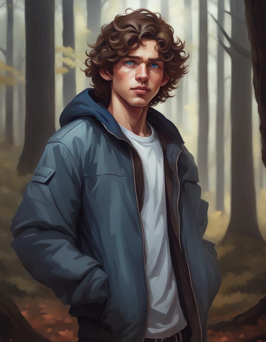 Boy with Curls: Detailed Portrait in Woods