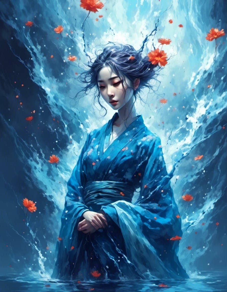 Water Kimono Elf in Marvel Anime Style