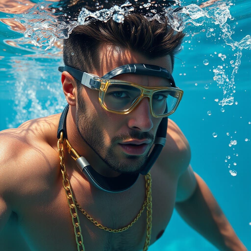 Muscular Model Dives in Ocean: Hyperrealistic Splash Art