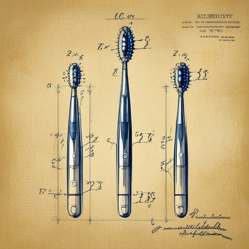 Futuristic Electric Toothbrush Blueprint on Aged Paper