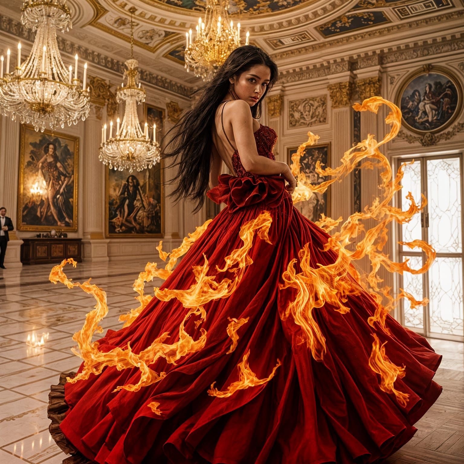 Fiery Gown: A Gorgeous Woman in Flames
