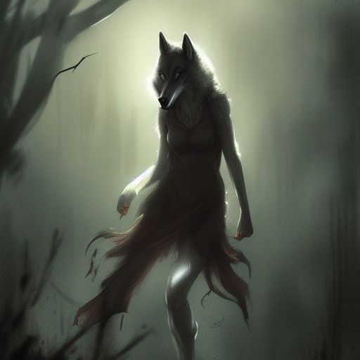 Sinister Wolf Girl in Dark Fantasy Style