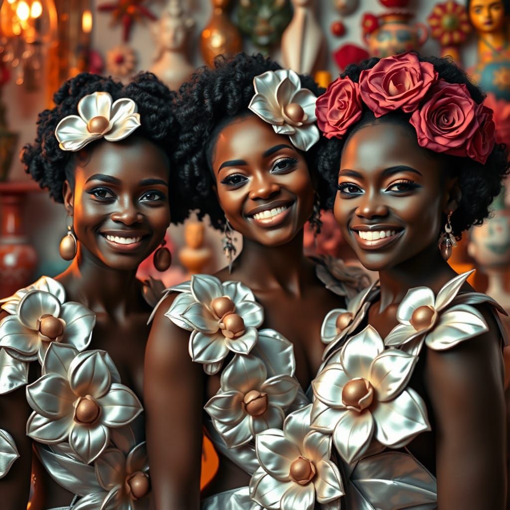 Floral Elegance: Women in Aluminum Flower Gowns