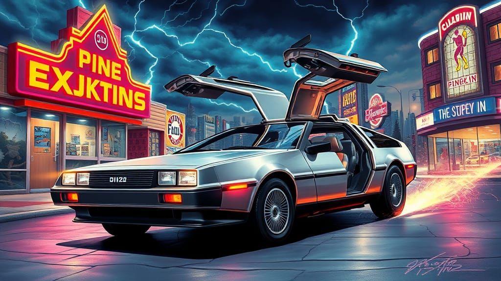 DeLorean Time Warp in Magical Realism Style