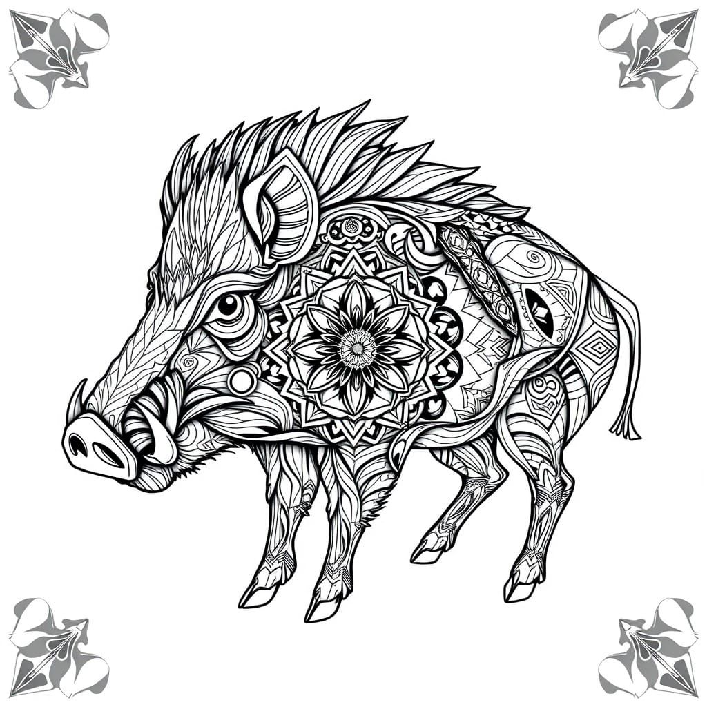 Geometric Boar in Black and White
