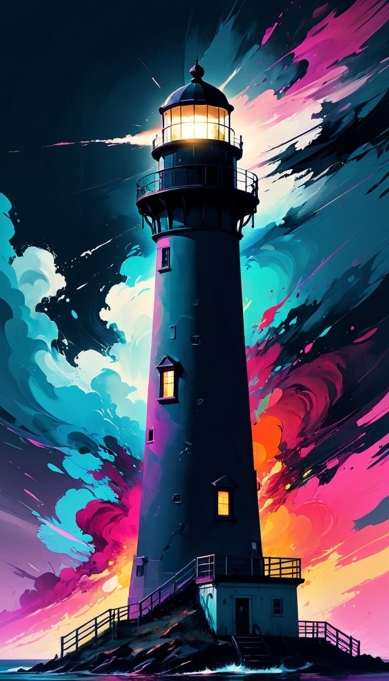 Glitchcore Lighthouse Silhouette in Rosa Menkman Style