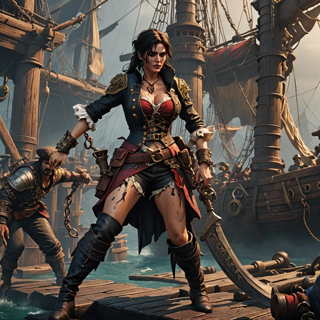 Pirate Captain Confronts Captive Woman: Fantasy Art