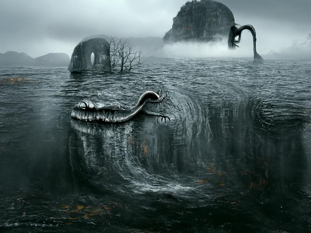 Loch Ness Monster in Sinister, Surreal Style