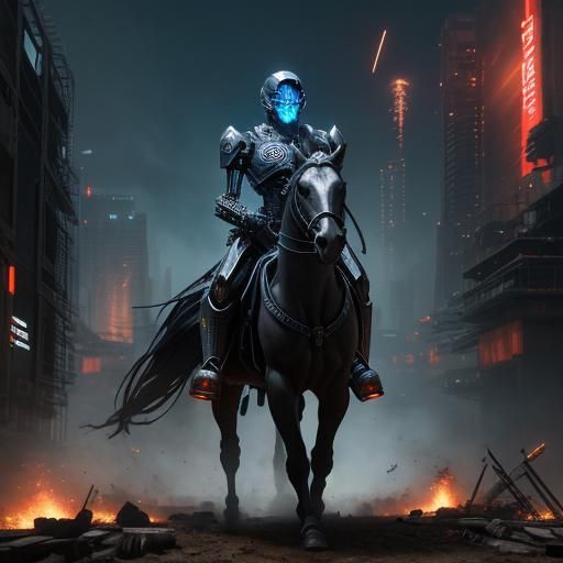 Cyberpunk Skeleton Horse Leads Army into Battle