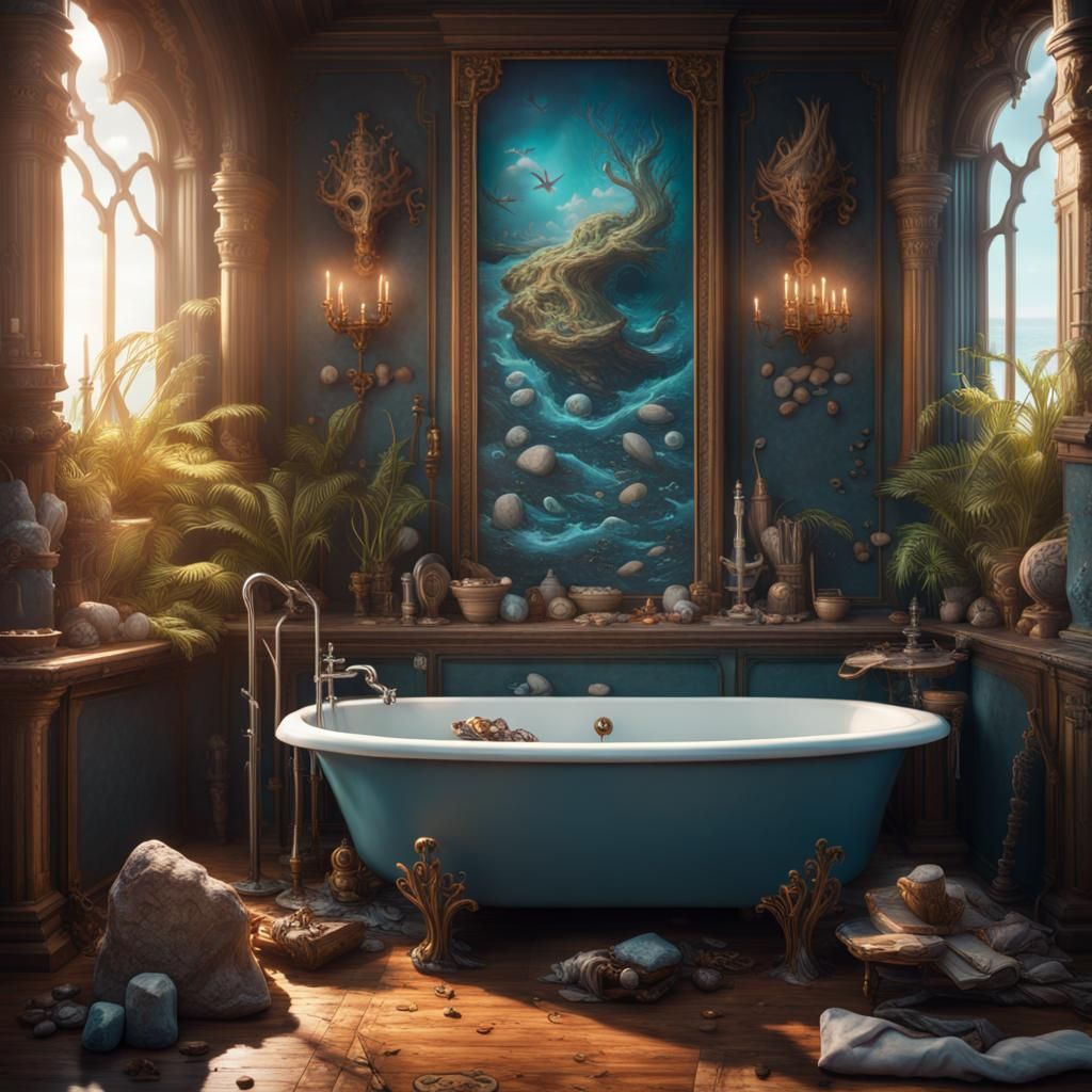 Daylight Sea Bath: Detailed Fantasy Concept Art