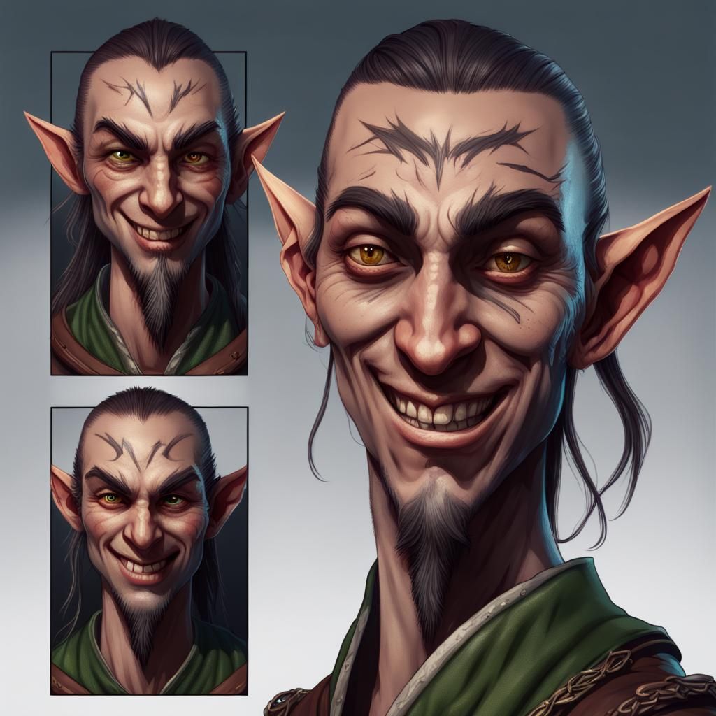 Fantasy Portrait: Half-Elf Criminal with Evil Grin