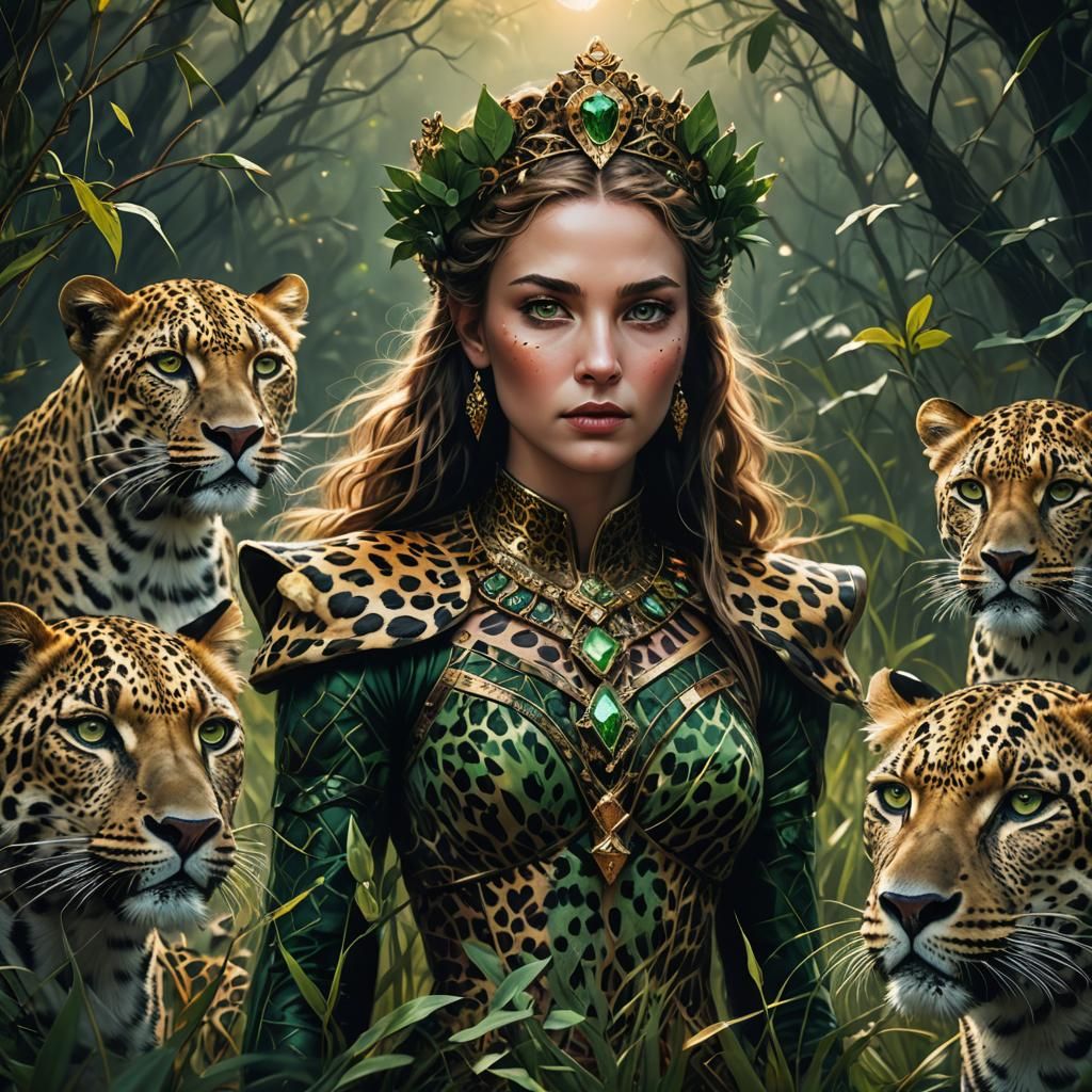 Mystical Leopard Queen Portrait in Dark Fantasy Style