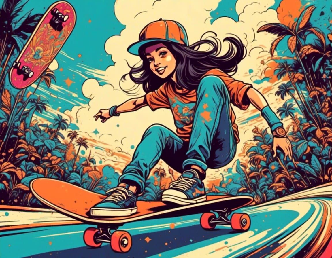 Skater on Skateboard in Psychedelic Style