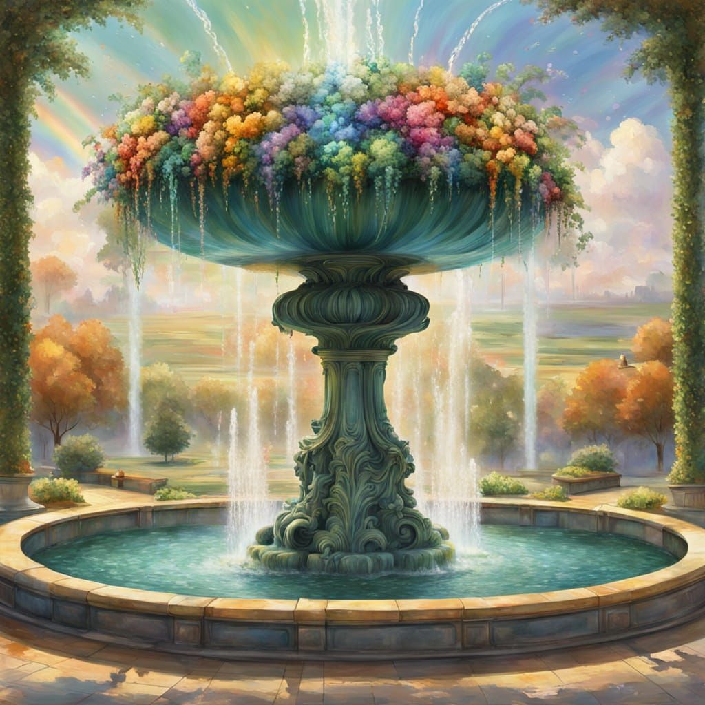 Elegant Art Nouveau Fountain with Floral Details