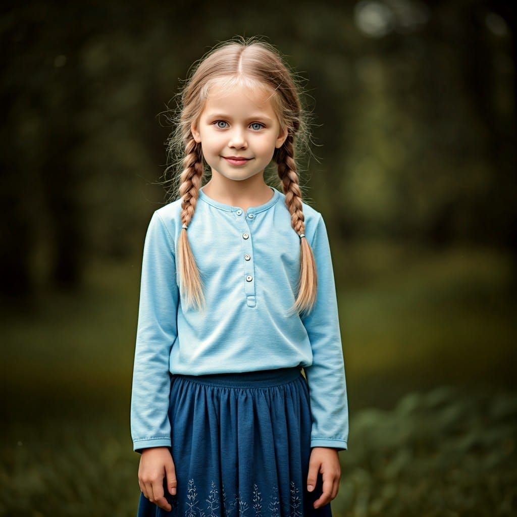 Demure Girl with Braids in Ethereal Lighting