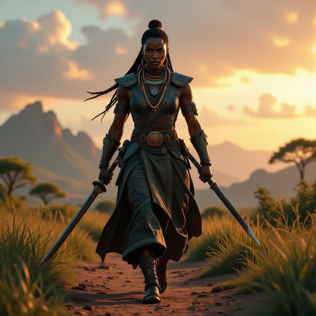 Hyperrealistic Wakanda Warrior in Dramatic Landscape