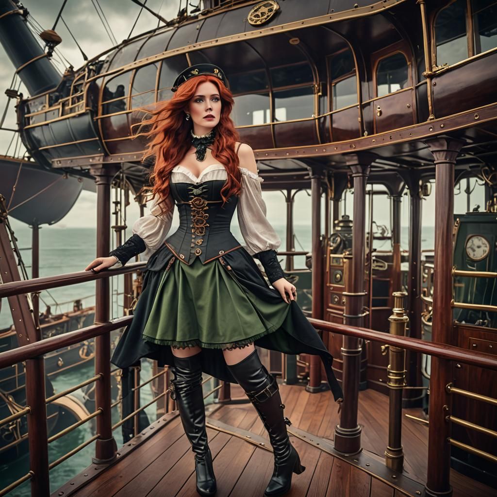Victorian Steampunk Woman on Airship Gondola