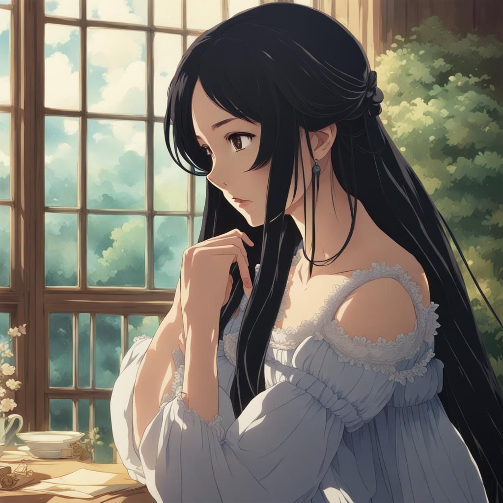 Anime Girl in Victorian Gown, Ghibli Style