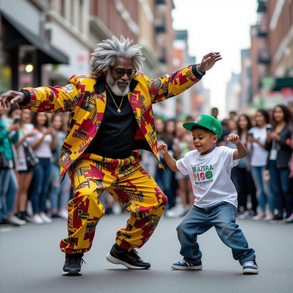 Breakdancing Duo on Street with Amazed Crowd
