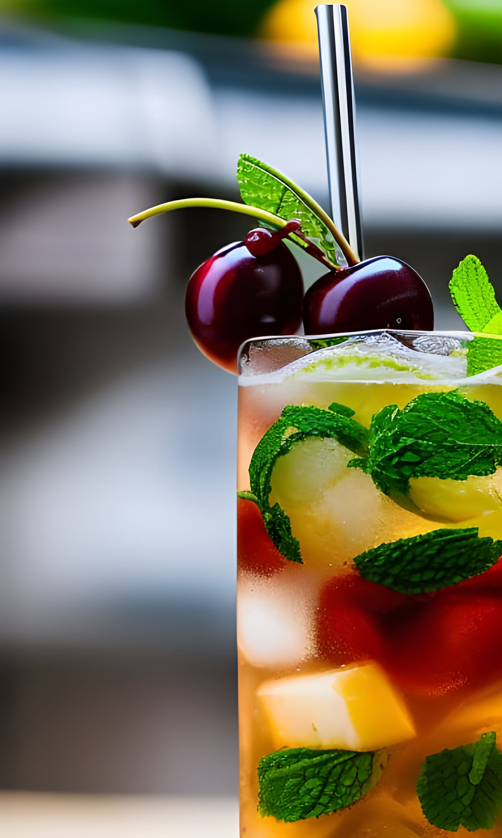 Ornate Mojito with Tropical Fruit Garnish