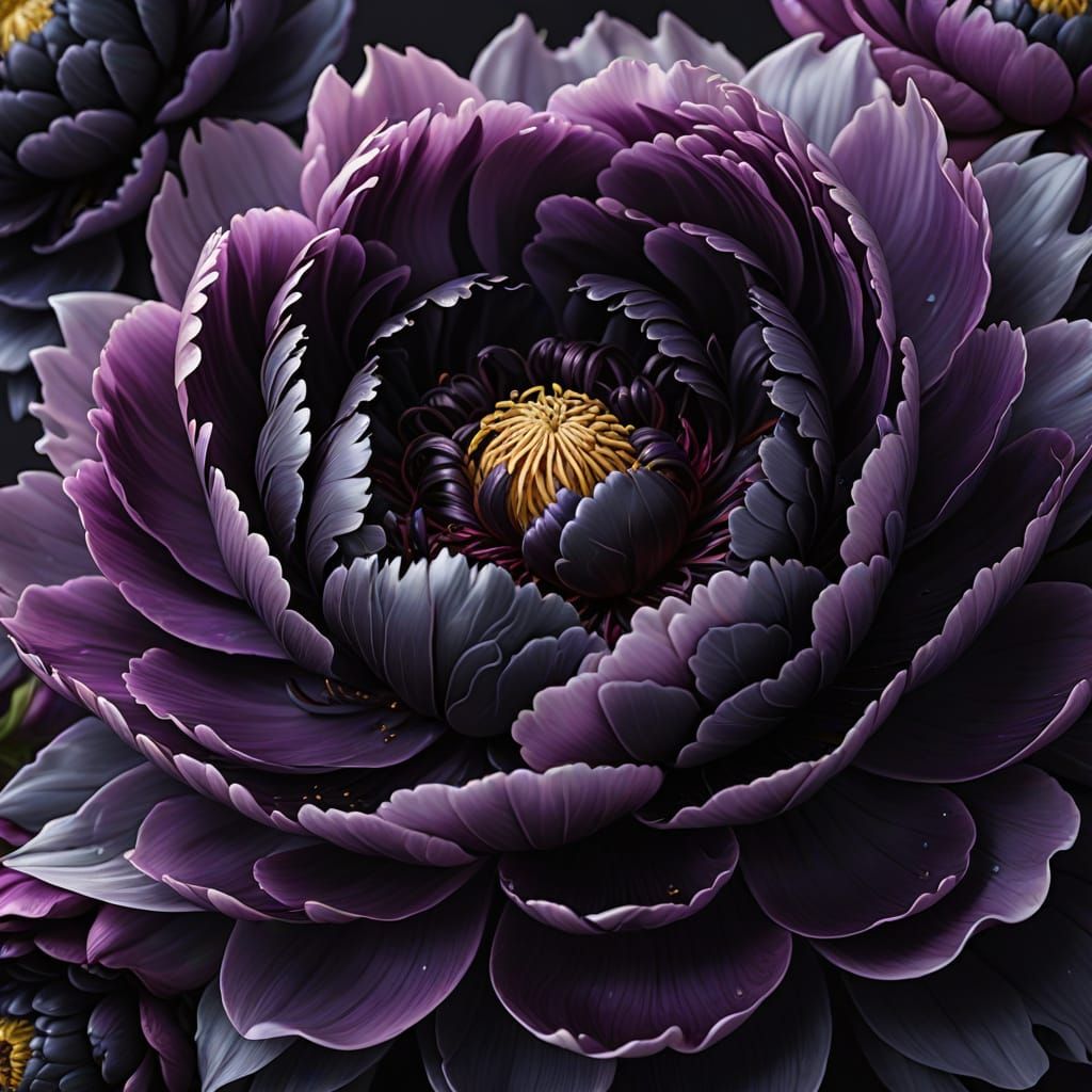 Black Peony with Purple Dragon in Digital Art