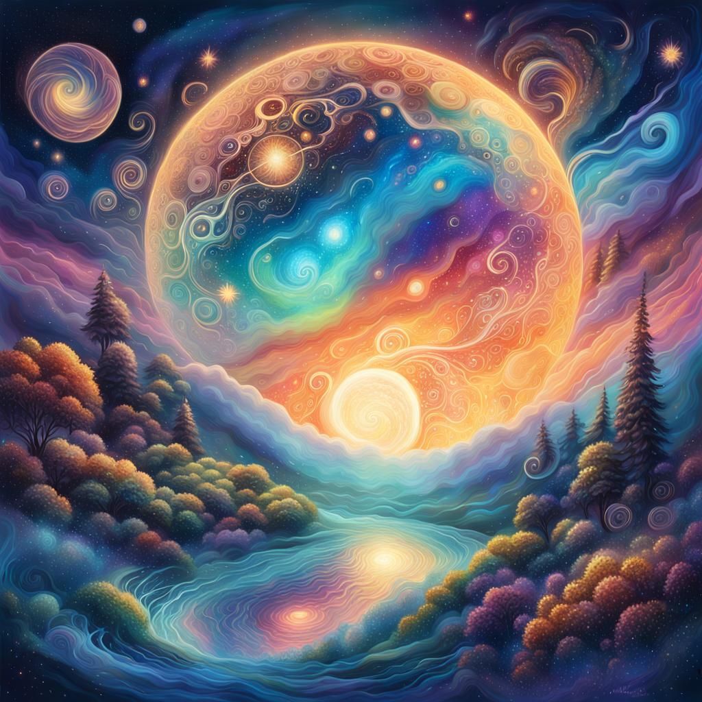 Ethereal Planetscape in Vibrant Starry Sky