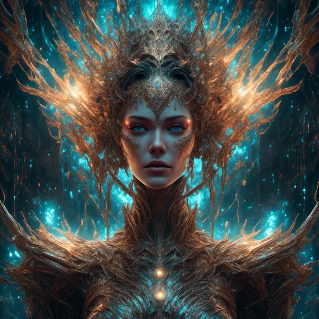 Bioluminescent Phosphorus Woman Portrait in Hyperdetailed St...