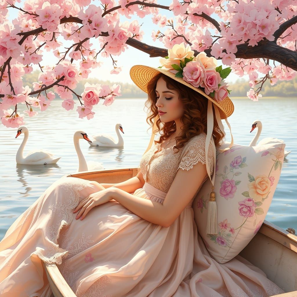 Serene Woman in Vintage Rowing Boat