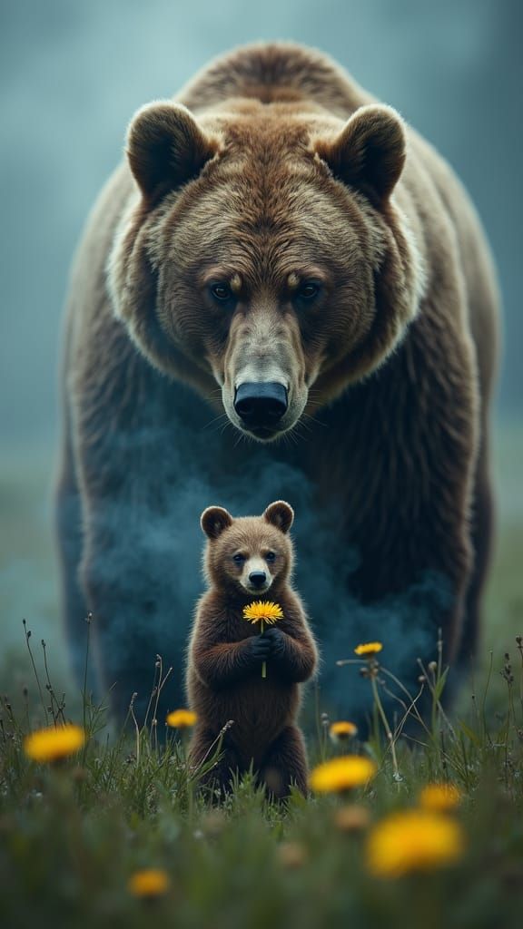 Double Exposure Portrait: Bear Cub and Grizzly