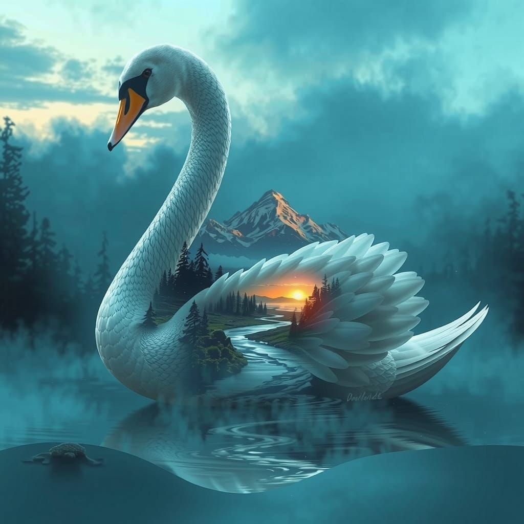 Surreal Futuristic Swan Merges Nature and Technology