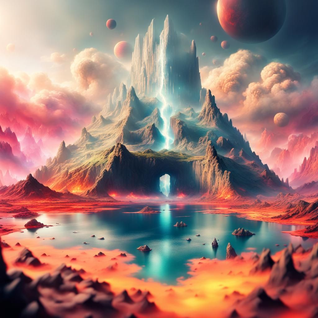 Apocalyptic Lava Planet with Colorful Sky