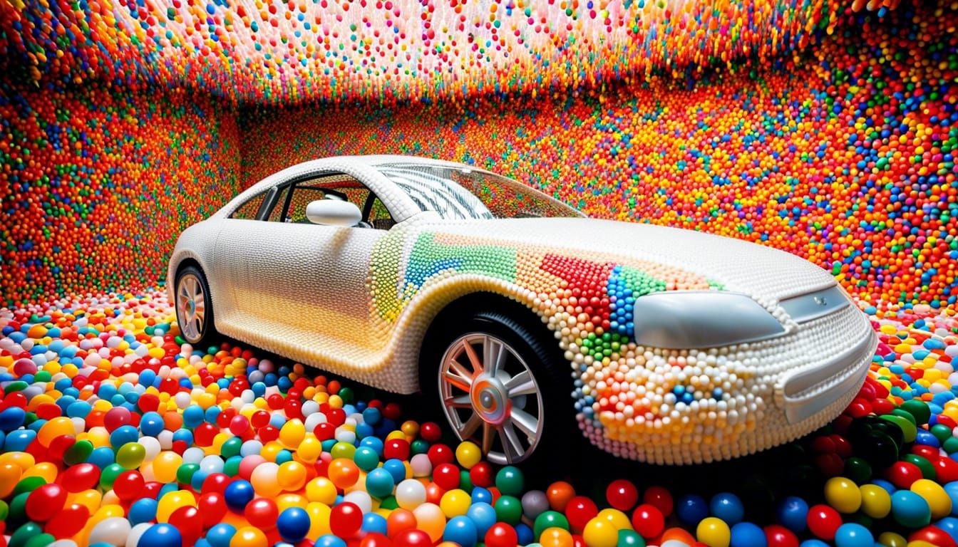 Bouncy Ball Google Car in Sparse White Room