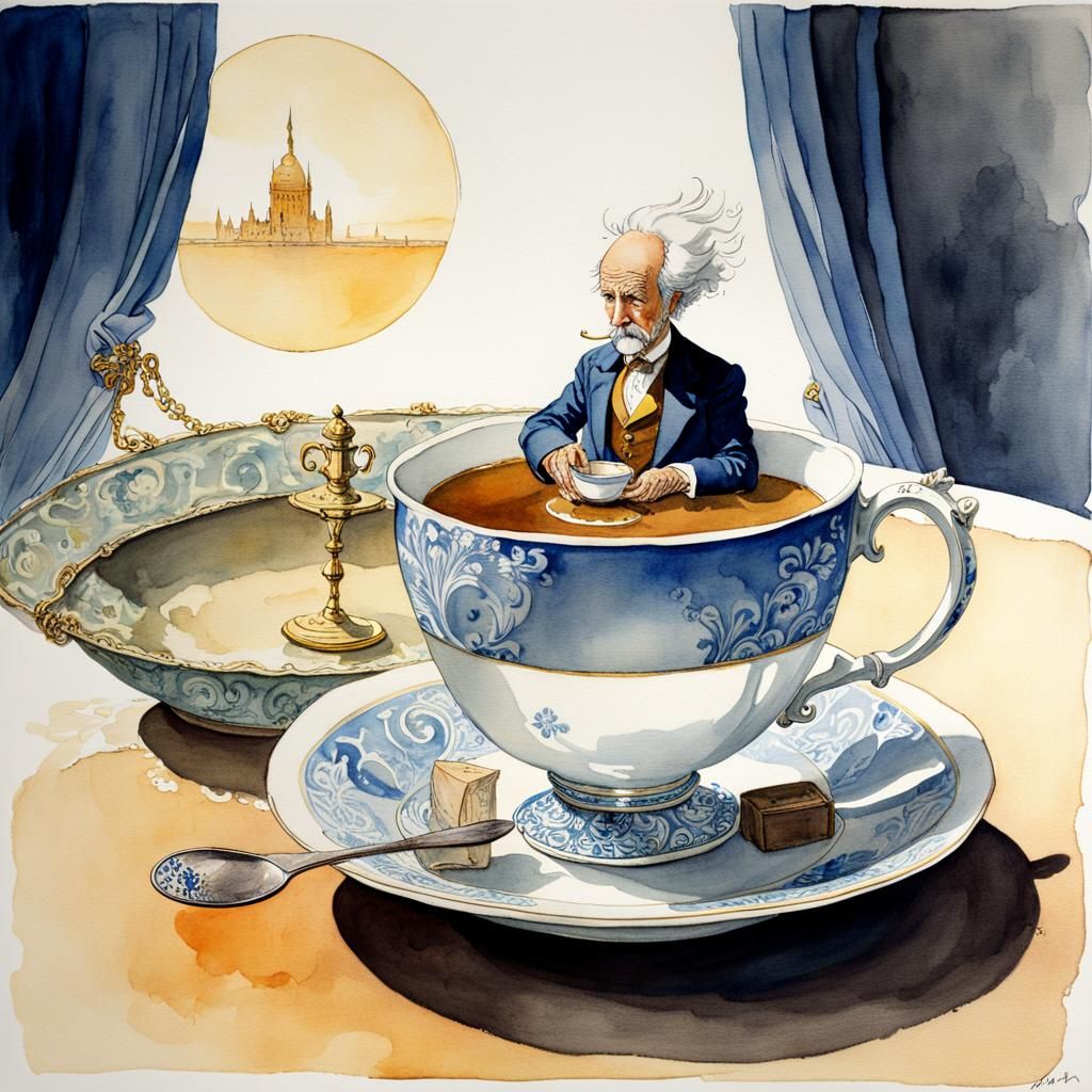 Political Scandal Brews in a Teacup: Watercolor Art